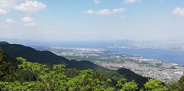比叡山下山時、琵琶湖の眺望